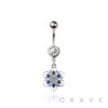 316L SURGICAL STEEL FLOWER ROUND PETALS DANGLE BELLY BUTTON NAVEL RING 